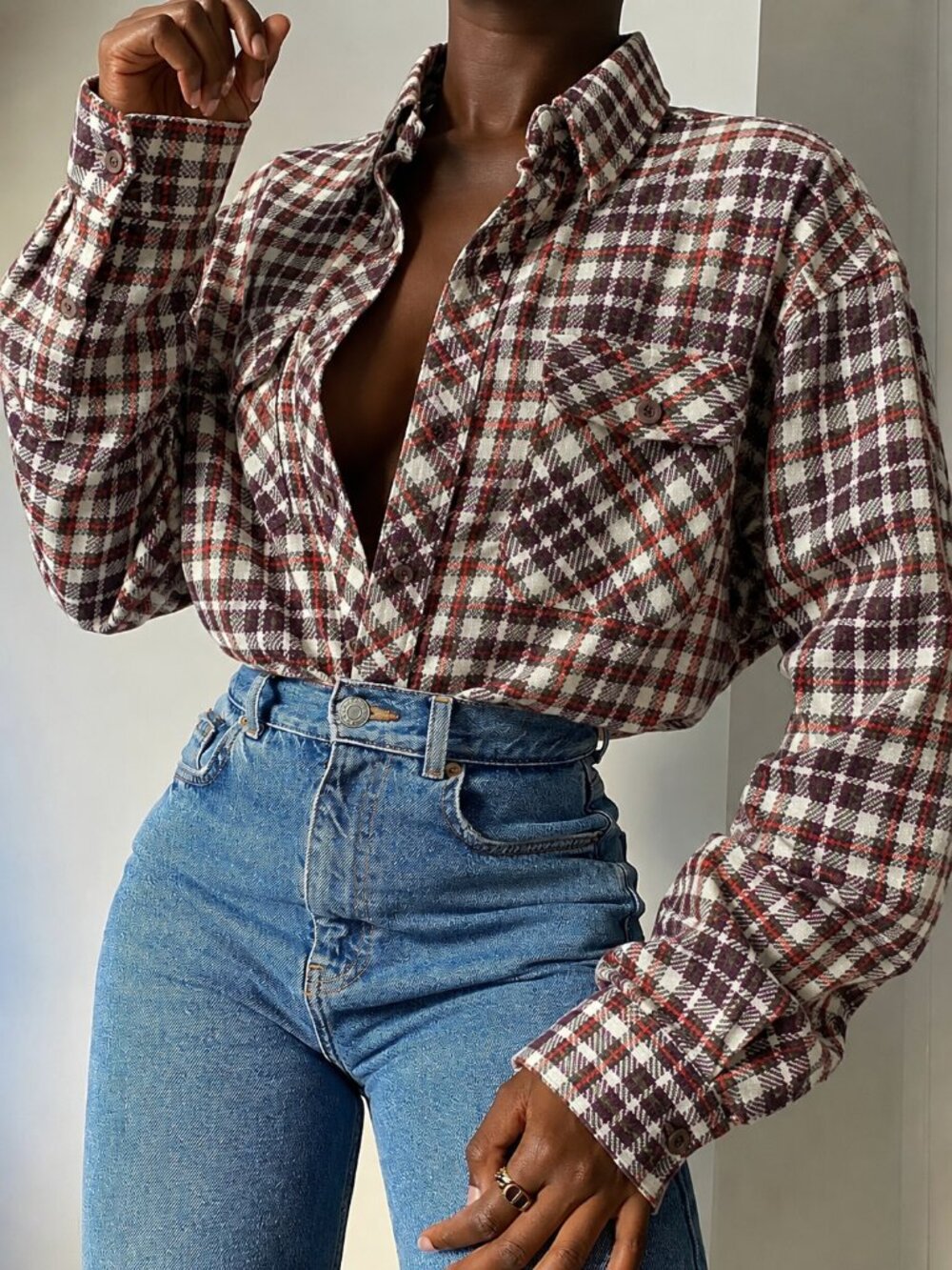 70s Wrangler Plaid Button Down Flannel Long Sleeve Buffalo Check Jacket